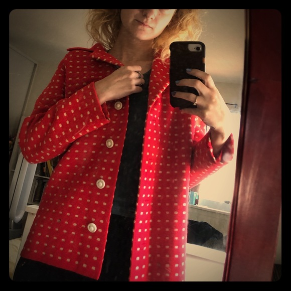 Vintage wool Italian red coat - Picture 2 of 9